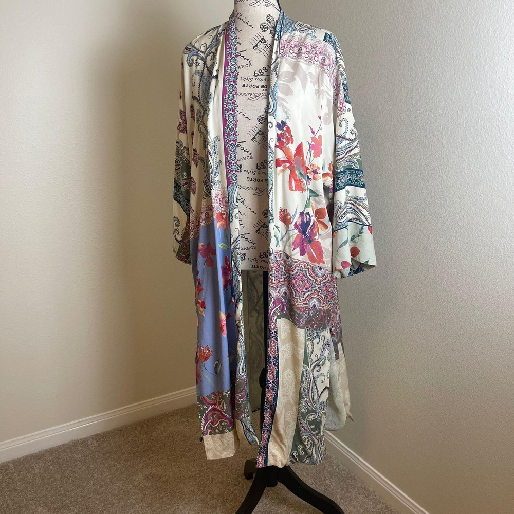 Chicos Patchwork Floral Print‎ Cardigan S/M Open Front Feminine Bohochic